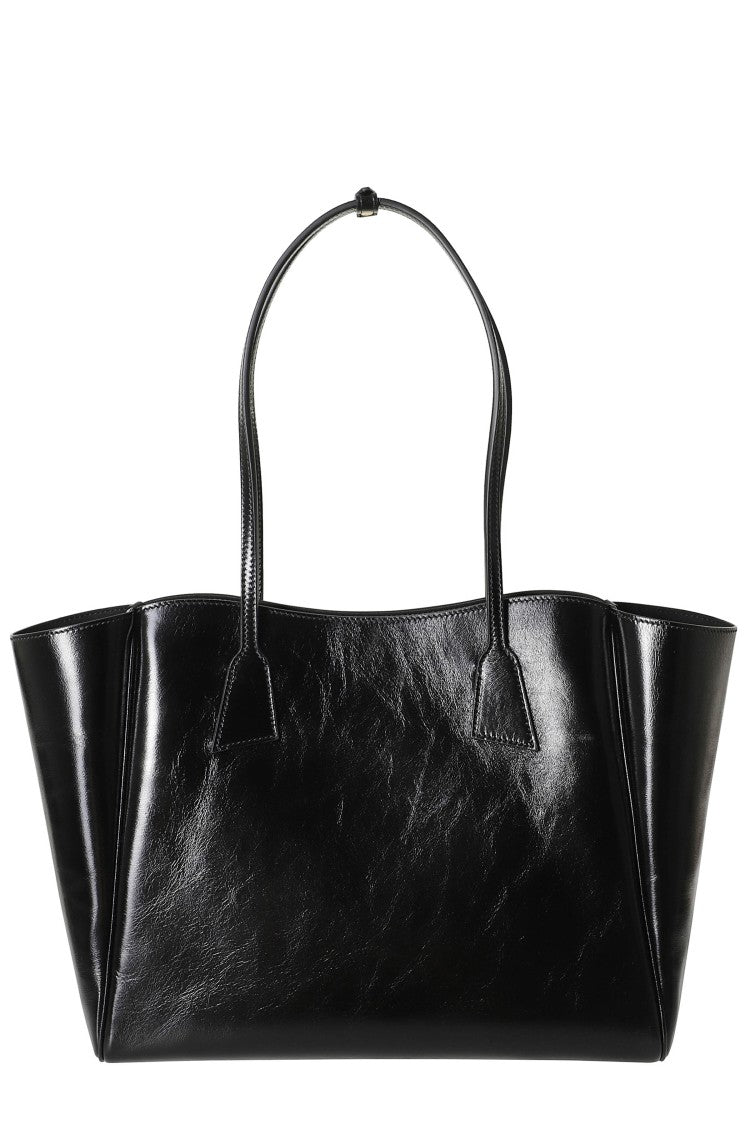 Hidesins Black Two-Tone Shopper Gold Logo Leather Tote Bag