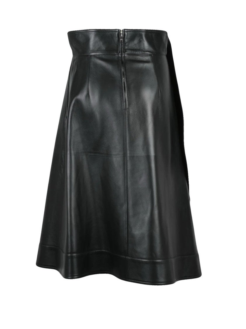 Bottega Veneta Asymmetrical Black Leather Skirt With Zip Closure And Layered Panels