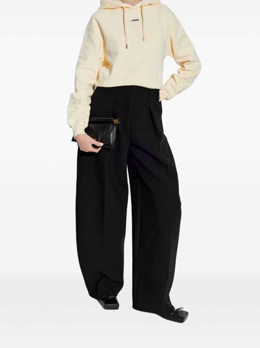 Jacquemus Cropped Beige Sweatshirt With Hood And Logo Patch