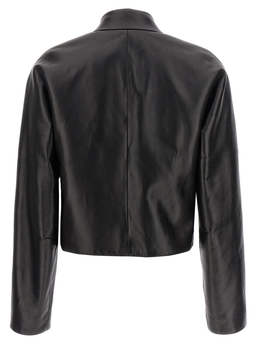 Ferragamo Cropped Leather Blouson With Zip Closure