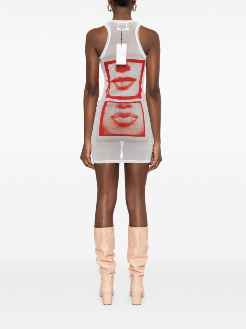 Jean Paul Gaultier Sheer Mini Dress With Bold Graphic Prints