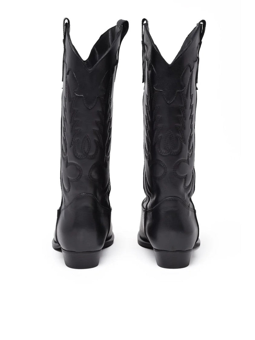 Gisel Moire Black Leather Western Boots