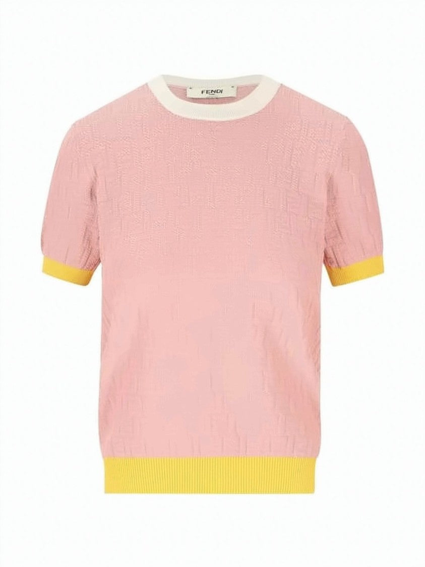 Fendi Textured Knit Sweater With Contrasting Ribbed Trims