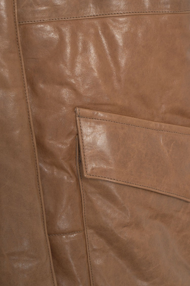 Giorgio Brato Oversized Brown Leather Jacket With Classic Collar