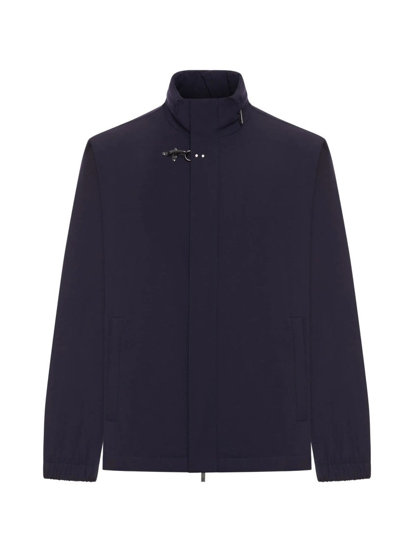Fay Minimalist Blue High Collar Buckle Jacket