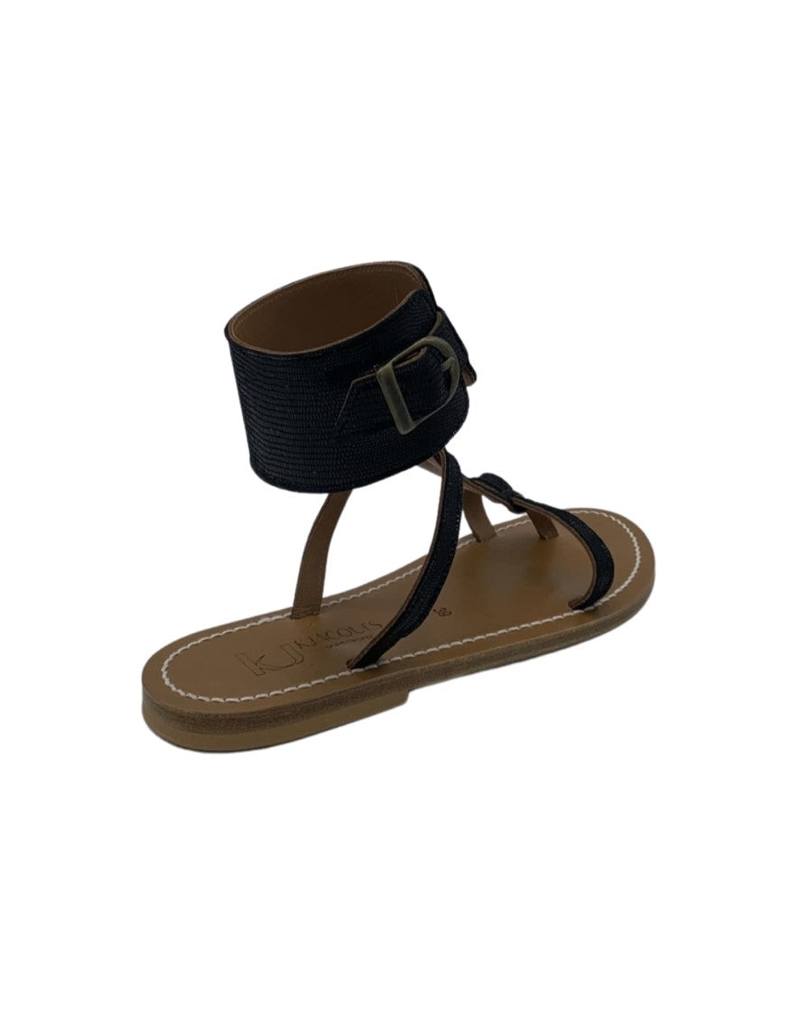 K Jacques St Tropez Black Minimalist Sandals With Ankle Strap