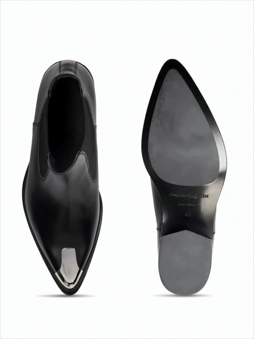 Alexander Mcqueen Ankle Boot With Metallic Toe Cap