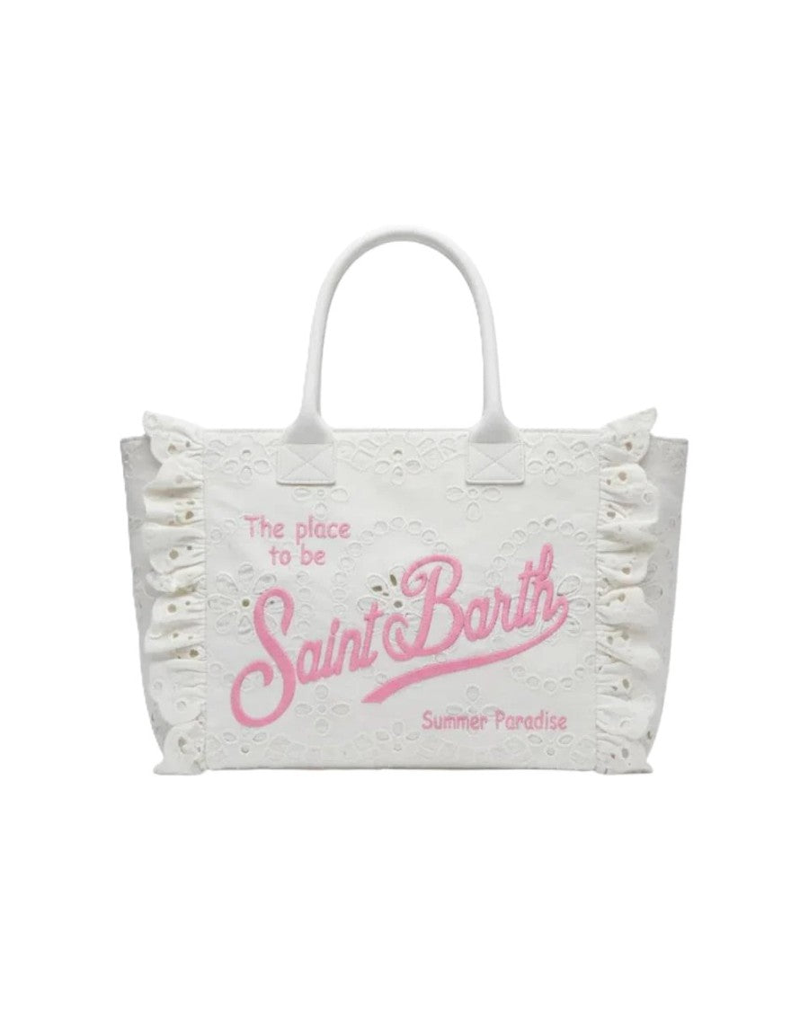 Mc2 Saint Barth White Eyelet Fabric Tote Bag