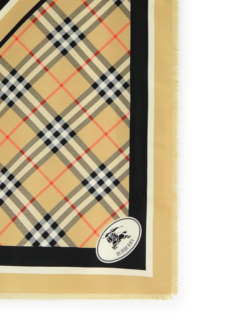 Burberry Beige Check Patterned Silk Scarf