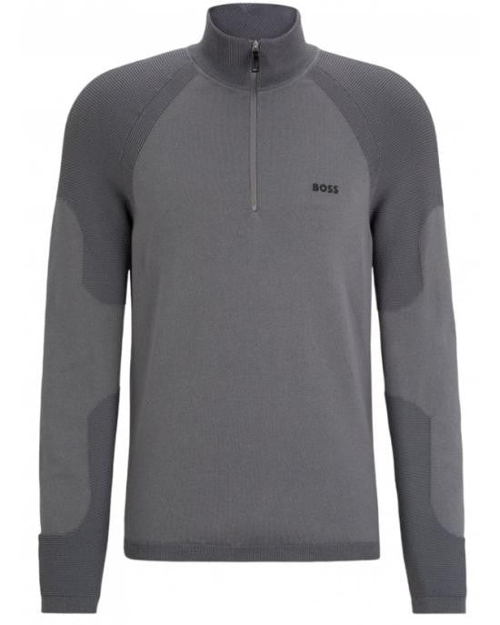 Hugo Boss Fitted Grey Turtleneck Sweater With Half-Zip Closure