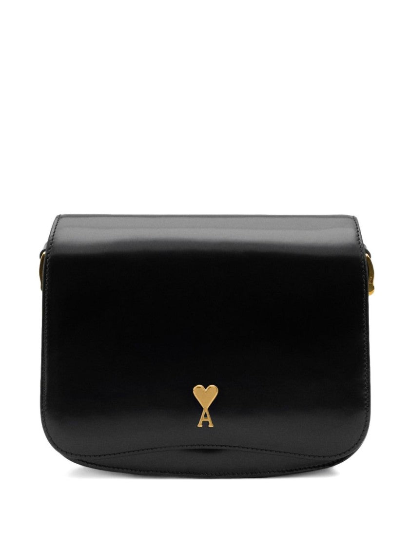 Ami Paris Black Structured Logo Plaque Handbag