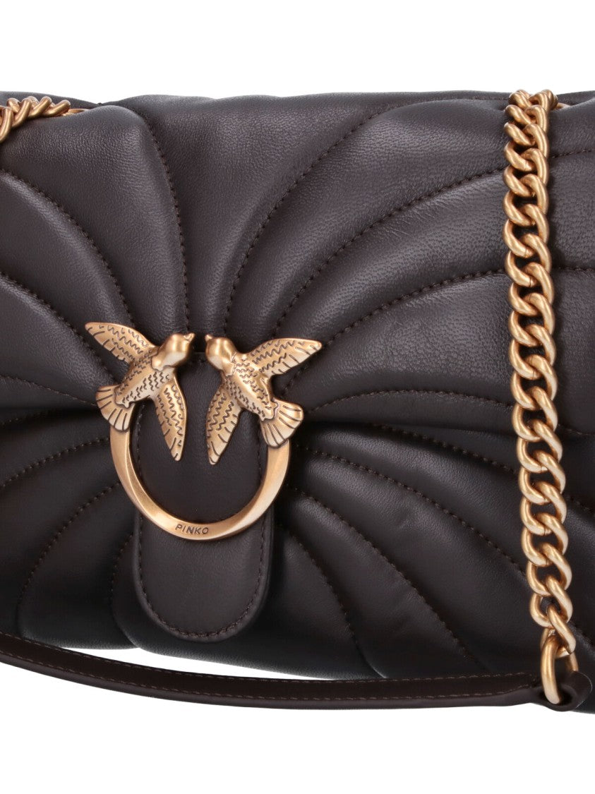 Pinko Brown Quilted Leather Large Love Bag Puff Shoulder Bag