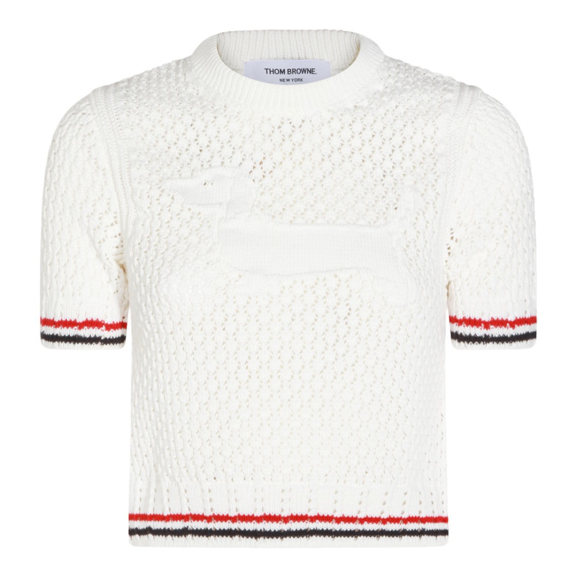 Thom Browne Textured Openwork Sweater With Dog Motif