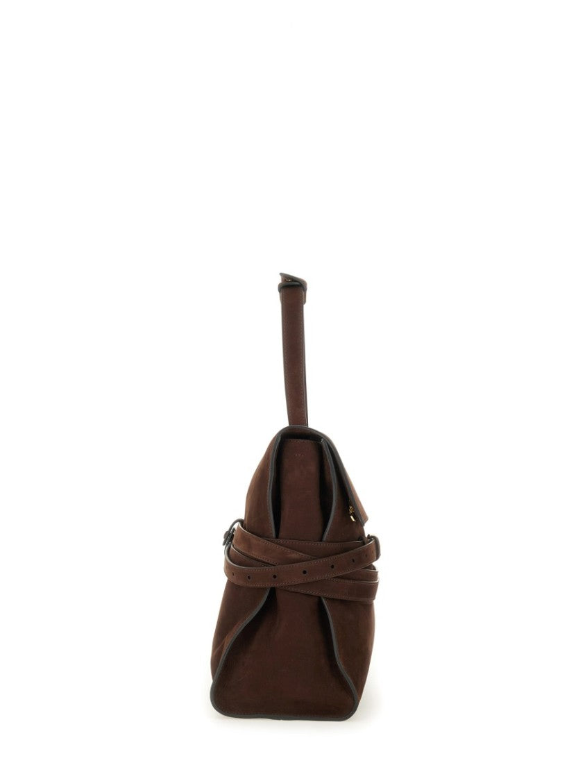 Moschino Structured Brown Suede Handbag