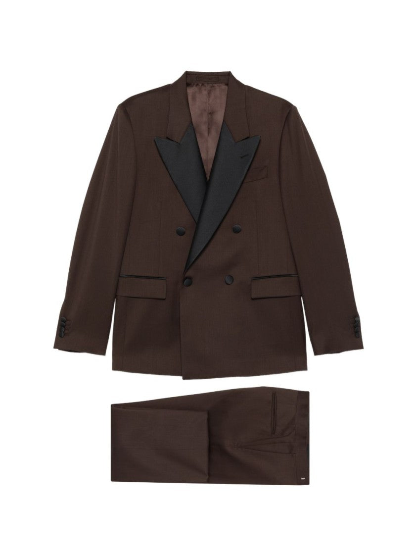 Lardini Double-Breasted Brown Blazer With Satin Peak Lapels And Tailored Fit