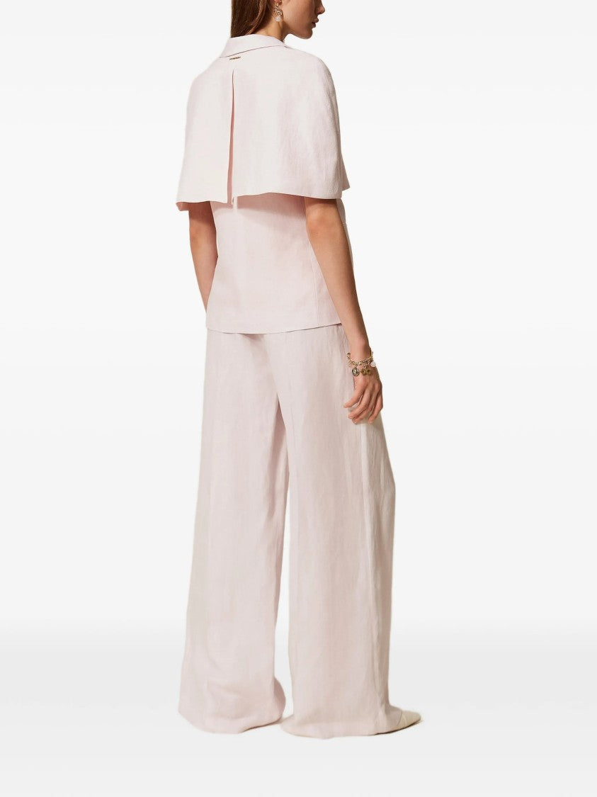 Twin-Set Pantalone High-Waisted Wide-Leg Linen Pants