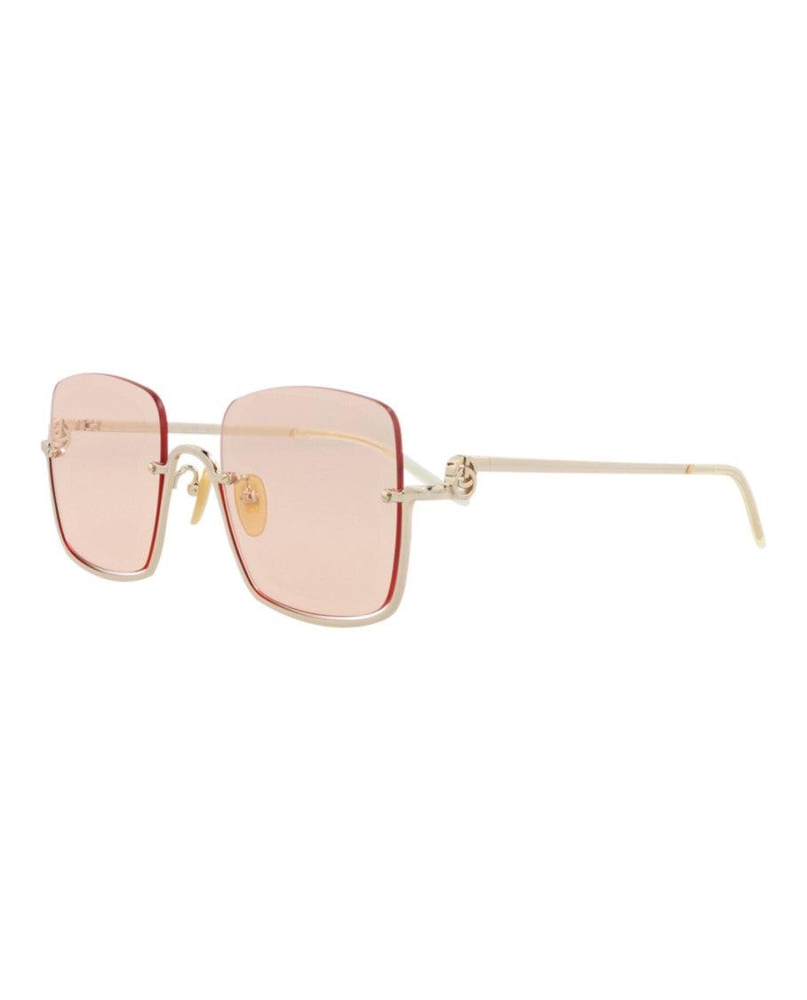 Gucci Square-Frame Metal Sunglasses With Cutout Temple Accent