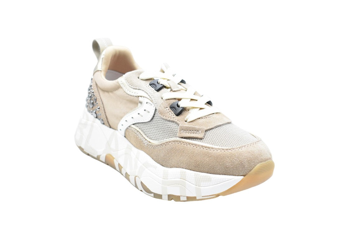 Voile Blanche Lace-Up Beige Low-Top Sneakers With Sole