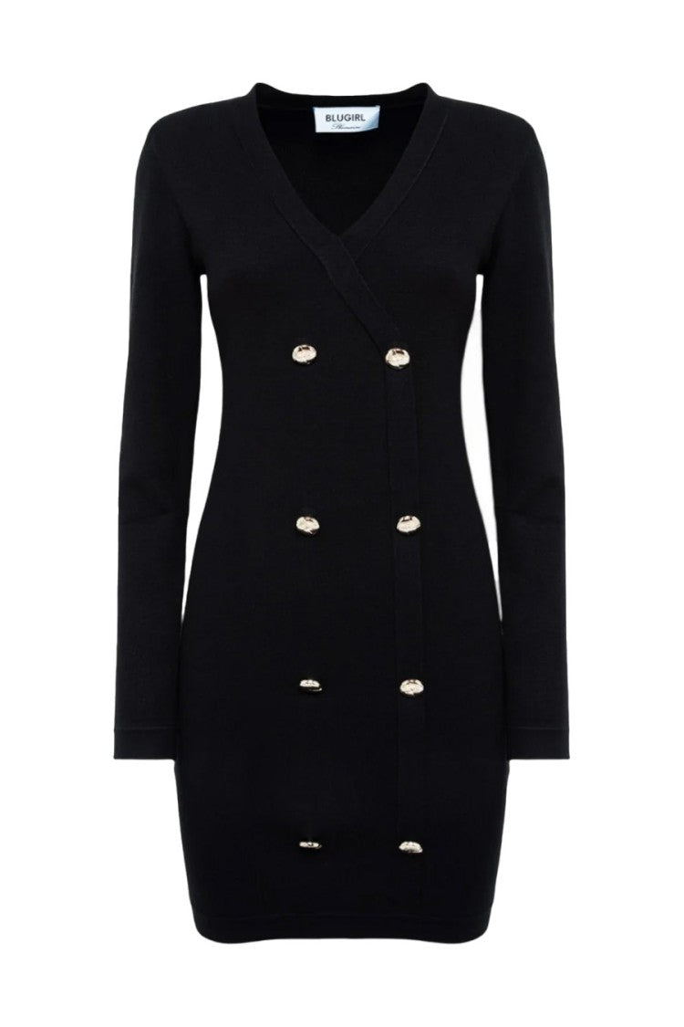 Blugirl Fitted Black Dress With Deep V-Neckline
