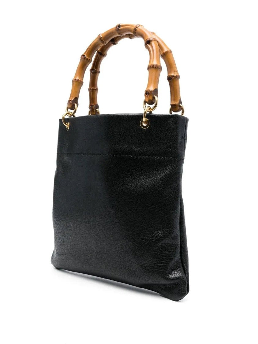 Jil Sander Structured Black Tote Bag With Bamboo-Style Handles And Gold Accents