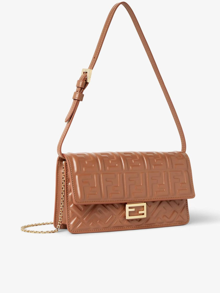 Fendi Rectangular Wallet On Chain With Embossed Geometric Pattern