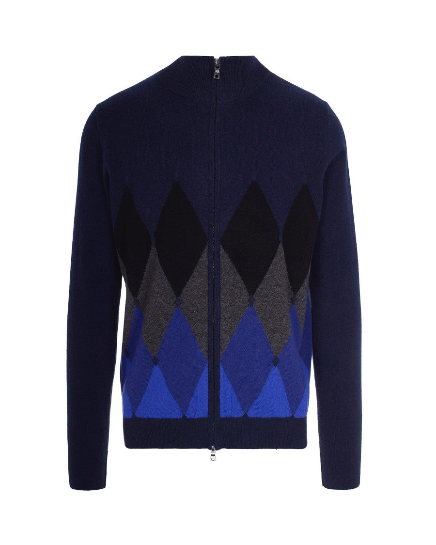 Ballantyne Blue Argyle Pattern Cardigan