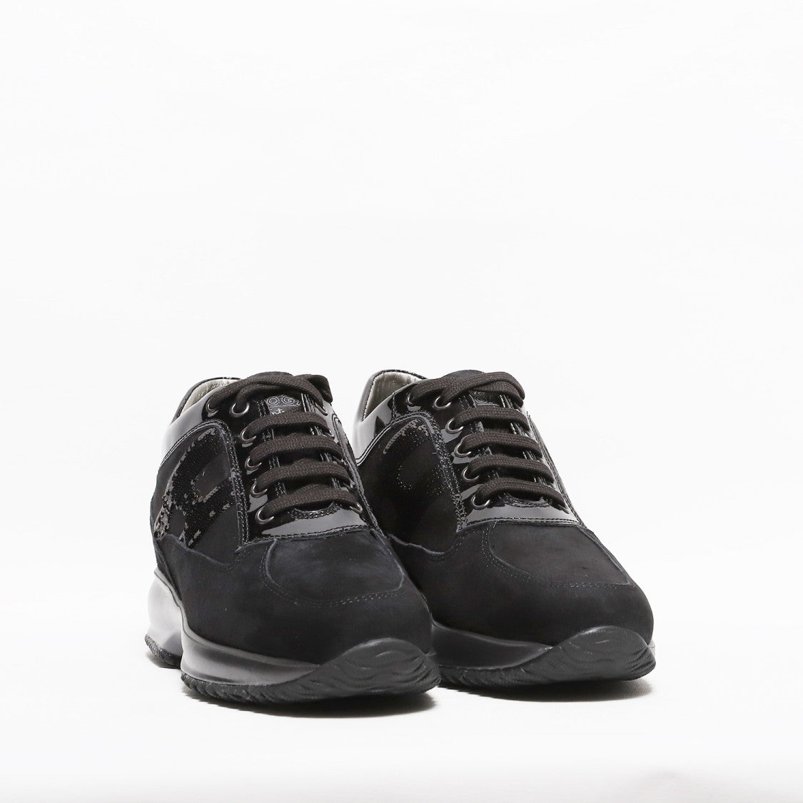 Hogan Black Suede And Patent Leather Interactive Sneakers
