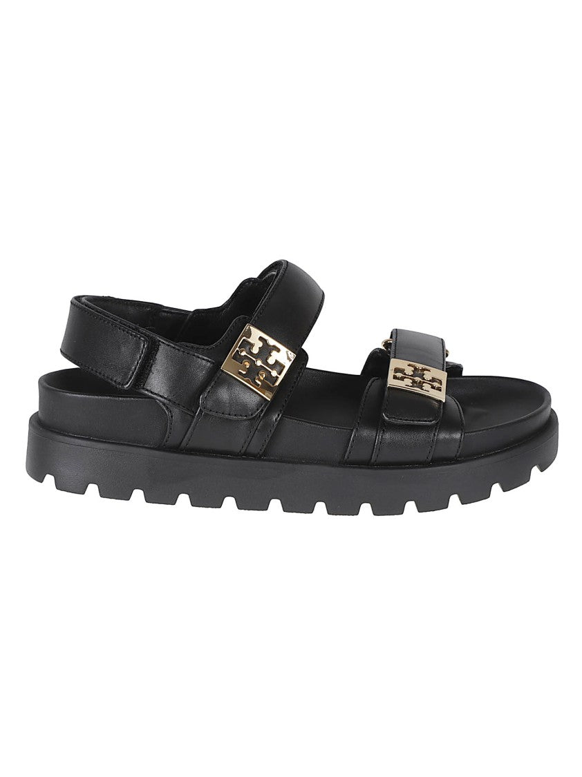Tory Burch Black Leather Velcro Lug Sandals