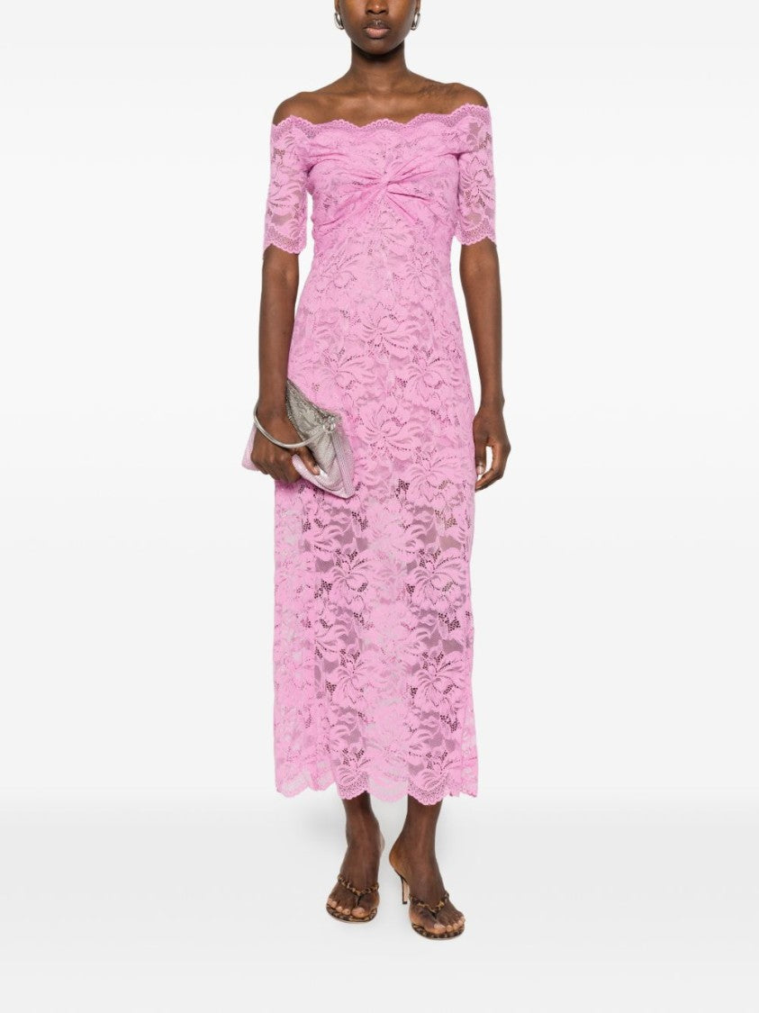 Rabanne Pink Lace Off-Shoulder Dress