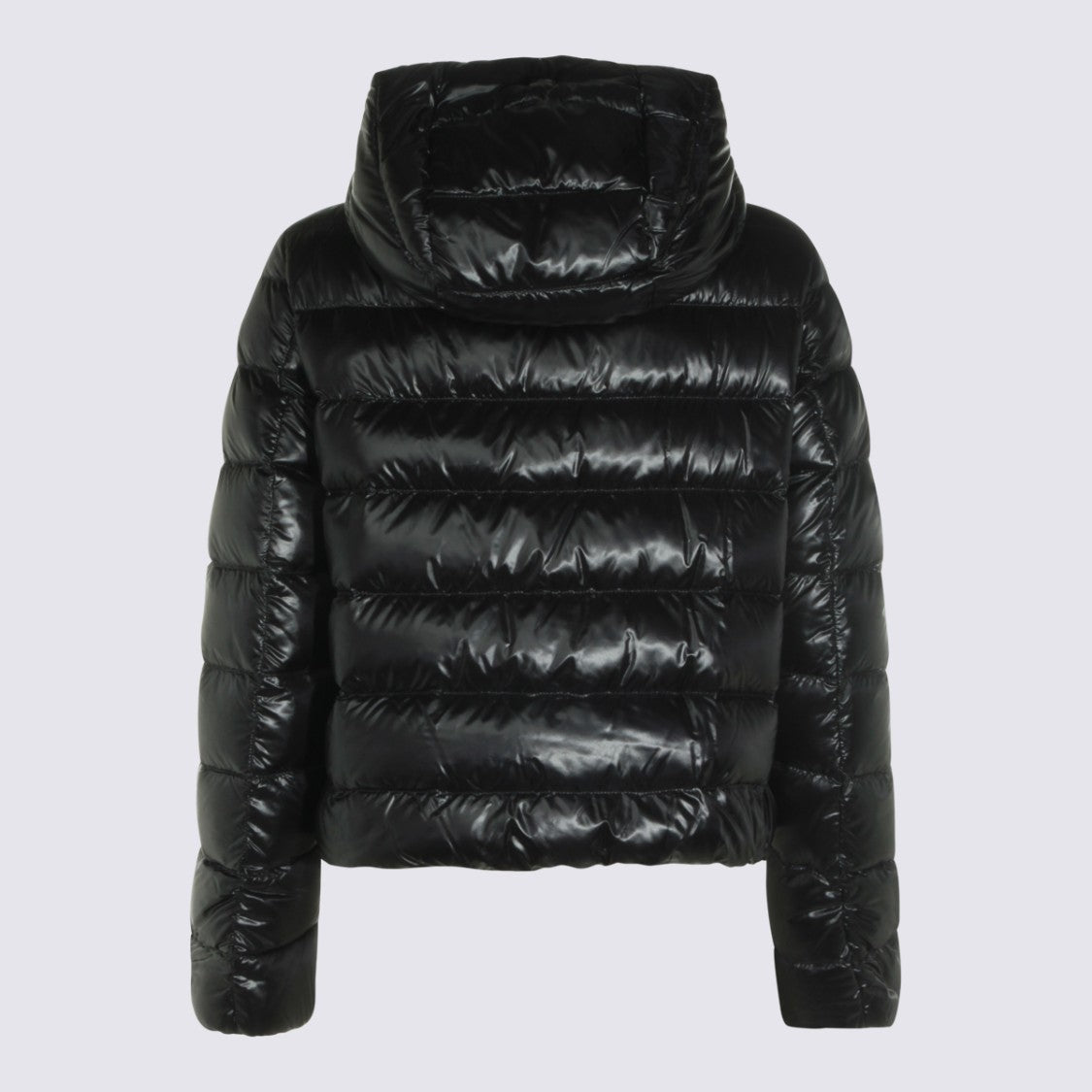 Herno Shiny Black Puffer Jacket With High Collar And Cropped Length