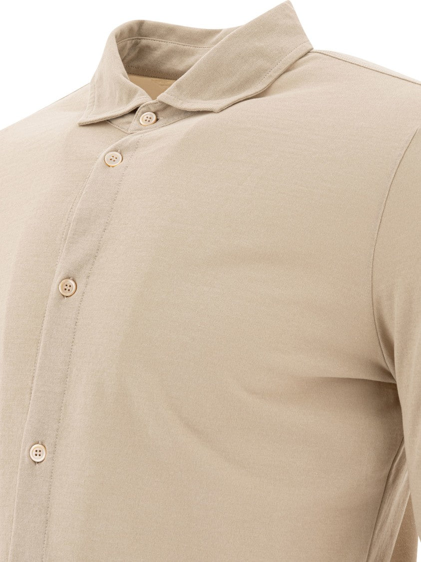 Zanone Beige Long-Sleeve Shirt With Classic Collar