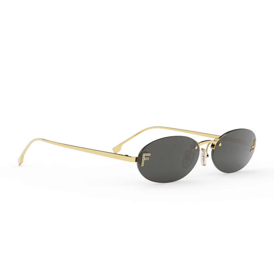 Fendi Gold First Crystal Fe4075us Oval Rimless Metal Sunglasses