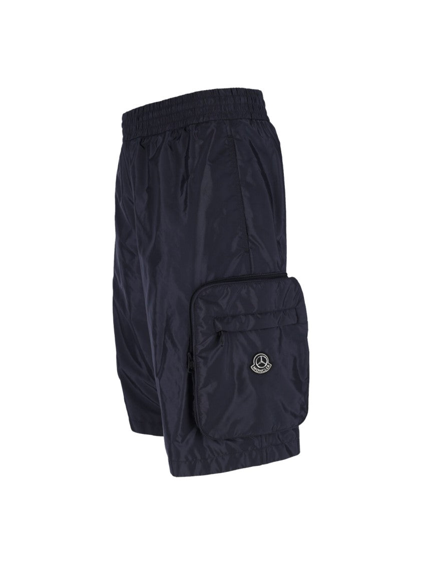 Moncler Genius Navy Nylon Cargo Shorts With Silver Logo Detail