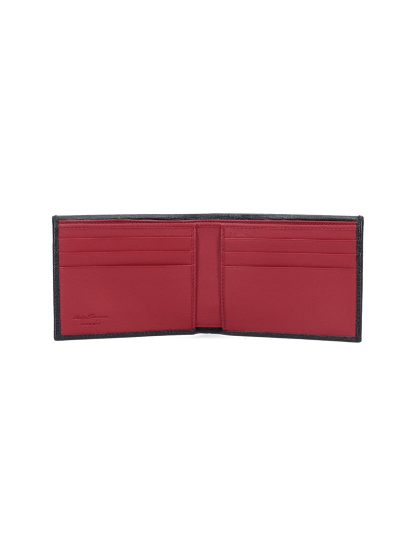 Ferragamo Textured Bifold Wallet With Polished Logo Emblem