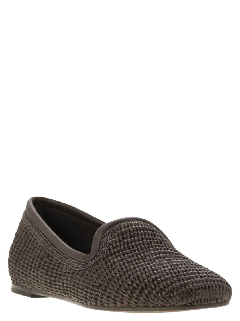 Brunello Cucinelli Techno Raffia Slipper With Precious Trim
