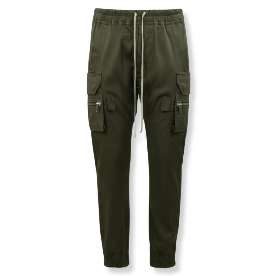 Rick Owens Tapered Olive Green Cargo Pants With Elasticated Waistband