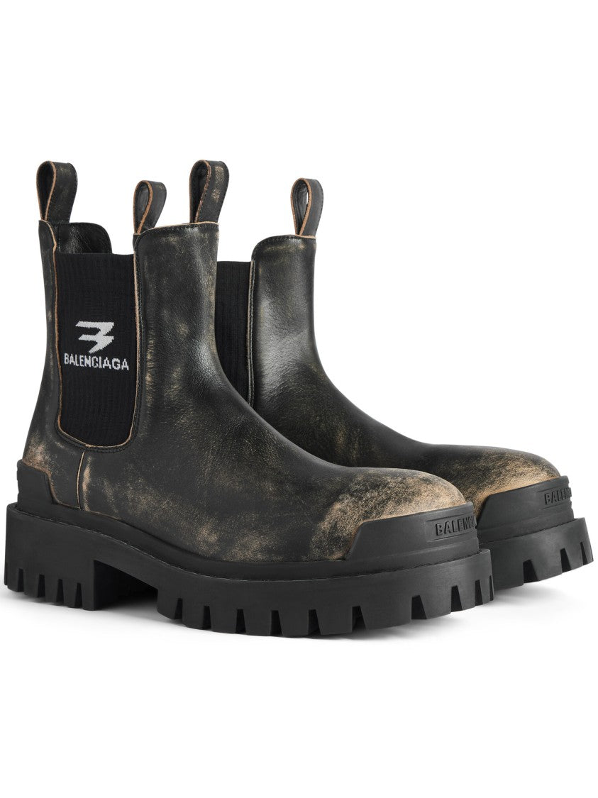 Balenciaga Black Strike Chels Chunky Leather Boots