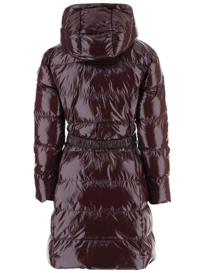 Pinko Glossy Quilted Down Coat With Decorative Bird Buckle