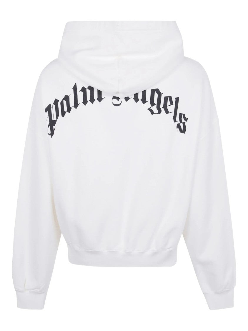 Palm Angels White Gothic Print Hooded Cotton Sweatshirt