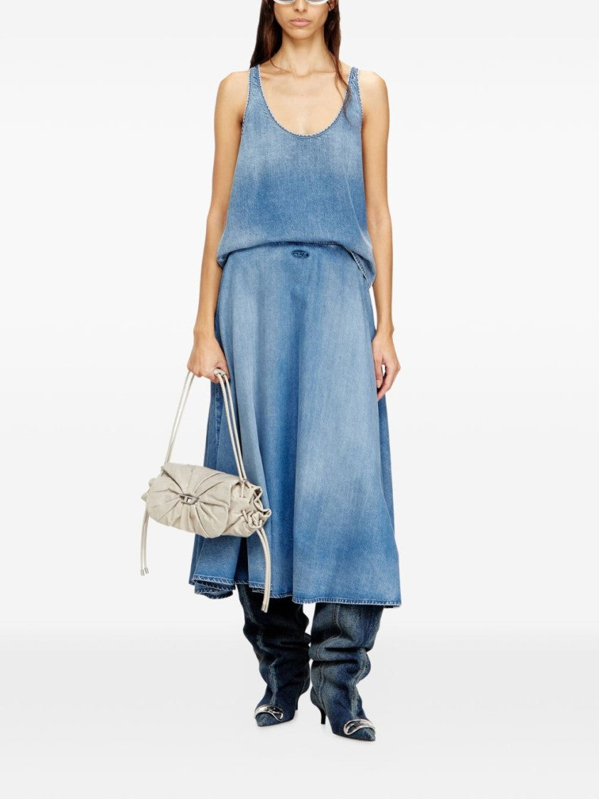 Diesel Faded Blue Denim Tank Top With Raw-Edge Detailing