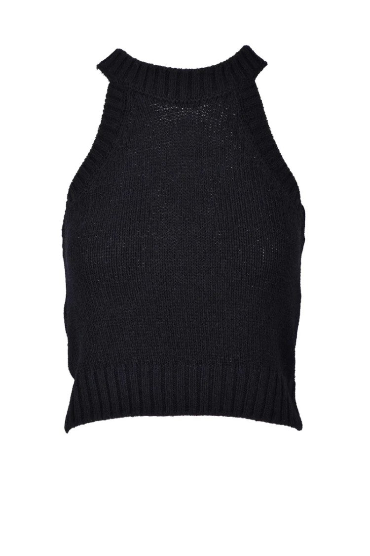 Wild Cashmere Sleeveless Knitted Crop Top - Black
