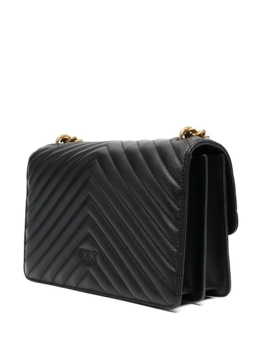 Pinko Quilted Black Bag With Chevron Pattern And Gold-Tone Clasp