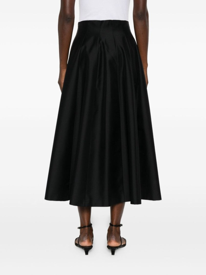 Alberta Ferretti Flared Black Midi Skirt In Virgin Wool