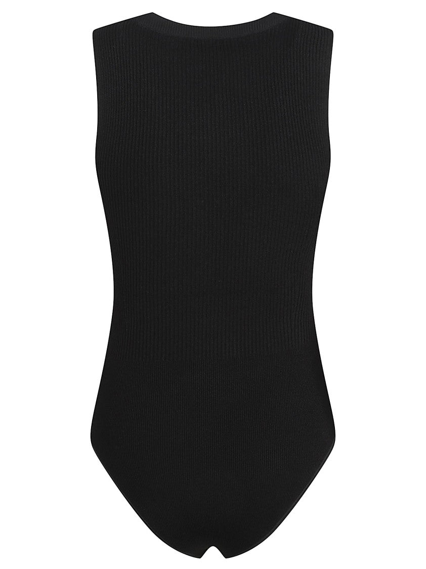 Alaïa Fitted Ribbed Knit Bodysuit With Wide Scoop Neckline