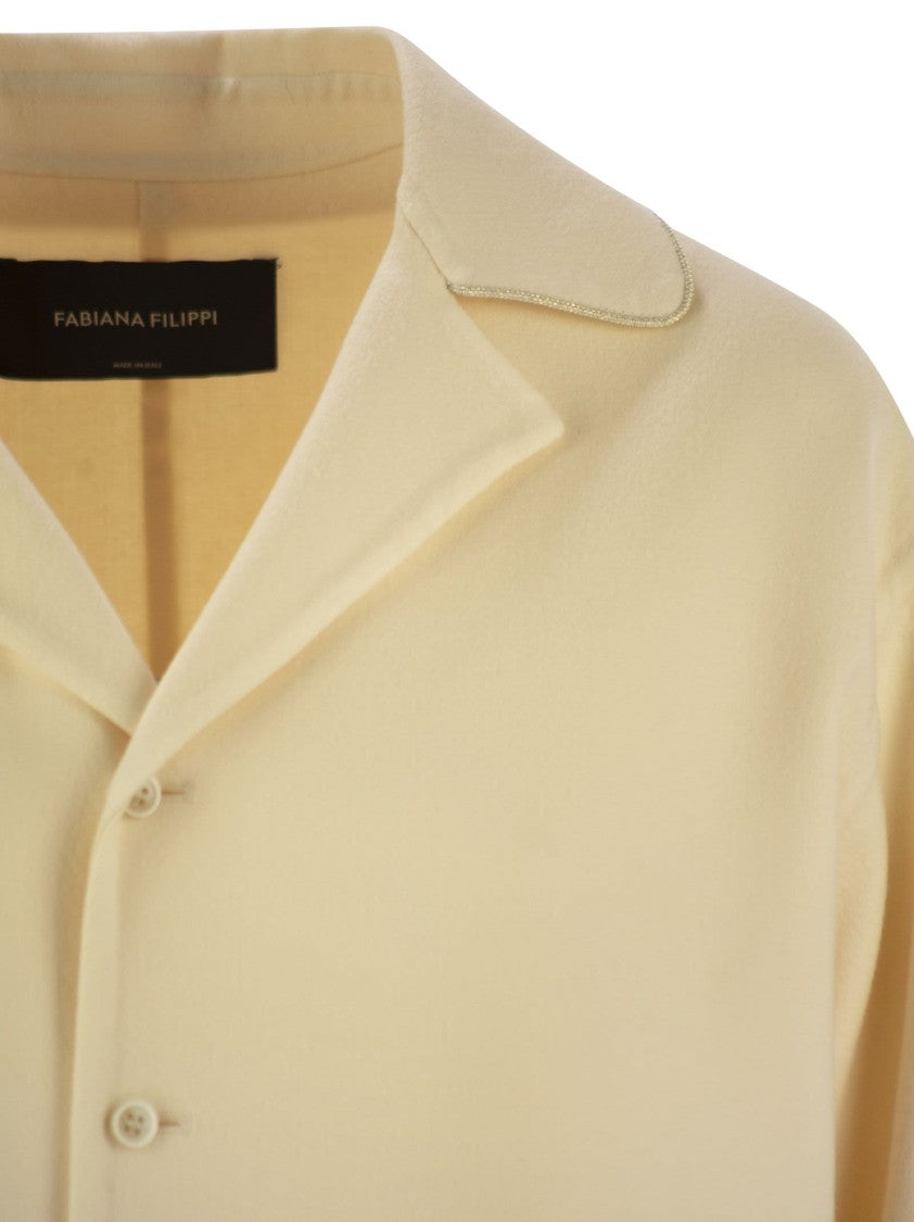 Fabiana Filippi Cropped Wide Jacket In Refined Double Wool Fabric