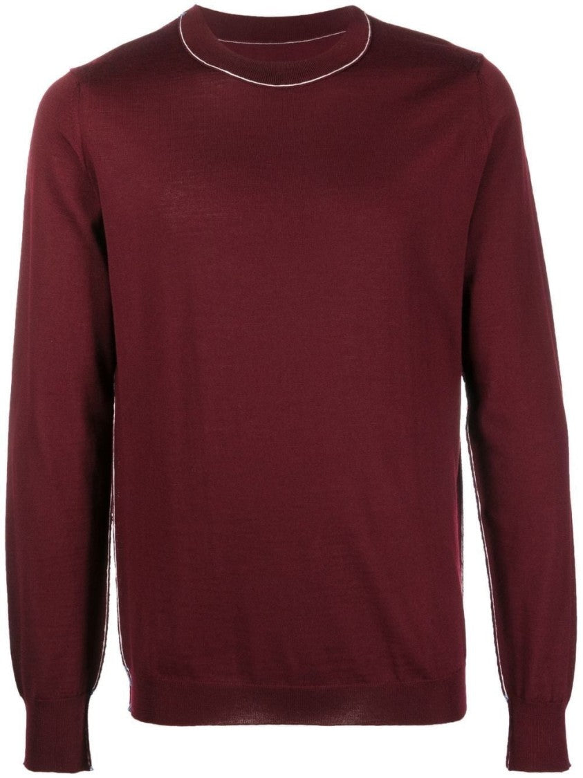 Maison Margiela Deep Red Fine-Knit Sweater With Classic Crew Neck