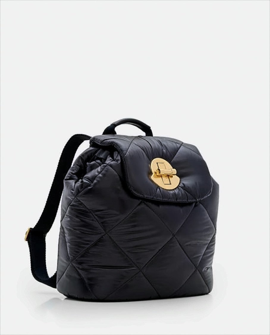 Moncler Quilted Black Polyamide Backpack With Gold-Tone Turn-Lock Closure