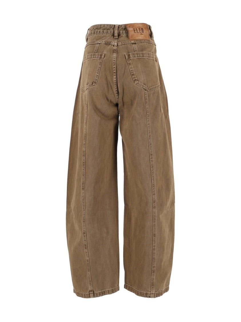 Eleh Brown High-Waist Cotton Wide-Leg Pants