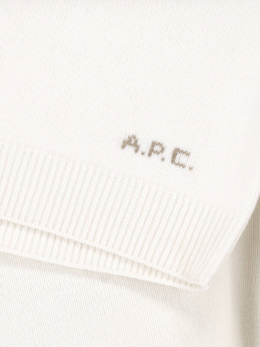 A.P.C. White Wool Ribbed Crewneck Sweater