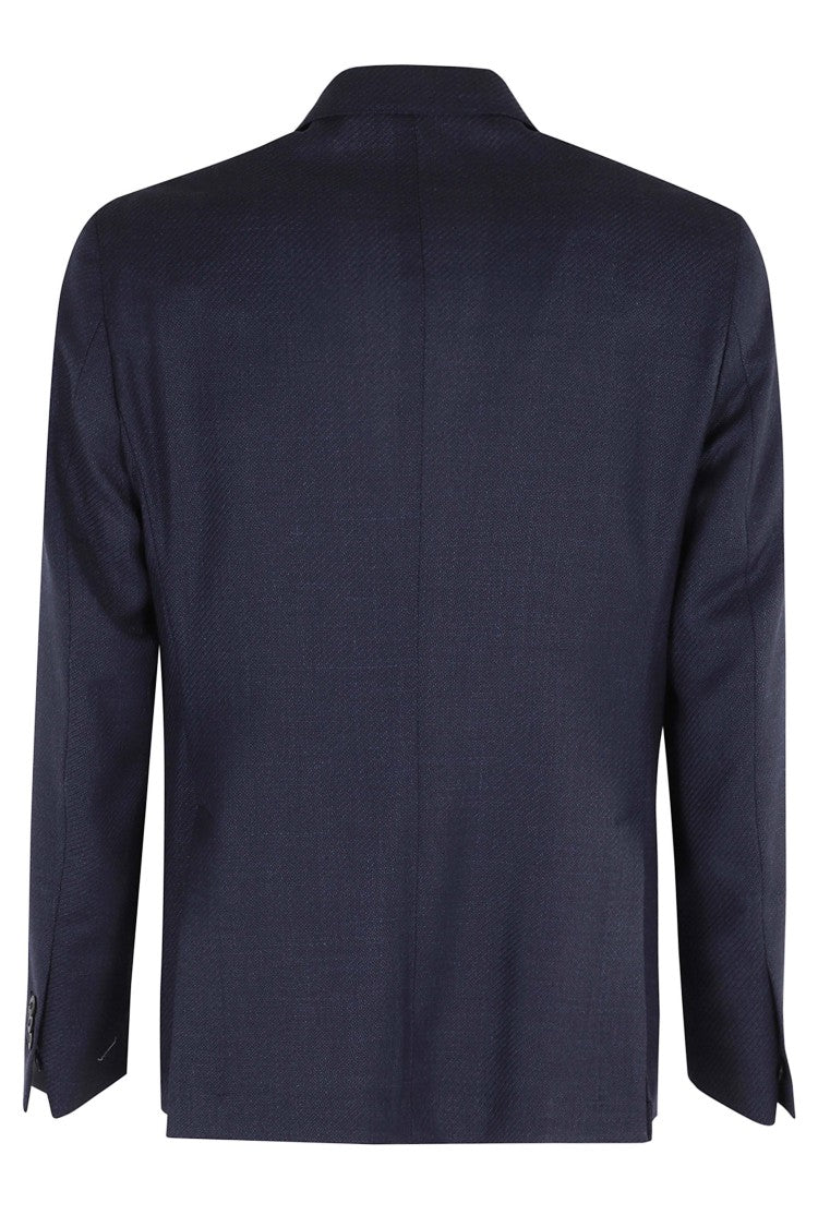 Breras Milano Blue Diagonal Wool-Linen-Silk Single-Breasted Jacket